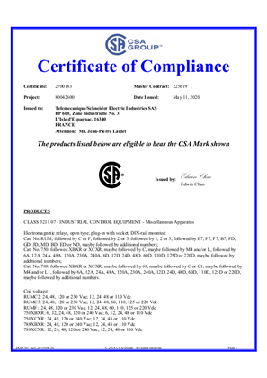 CSA Certificate RXM, RHK, RHN, RHZ, RPF